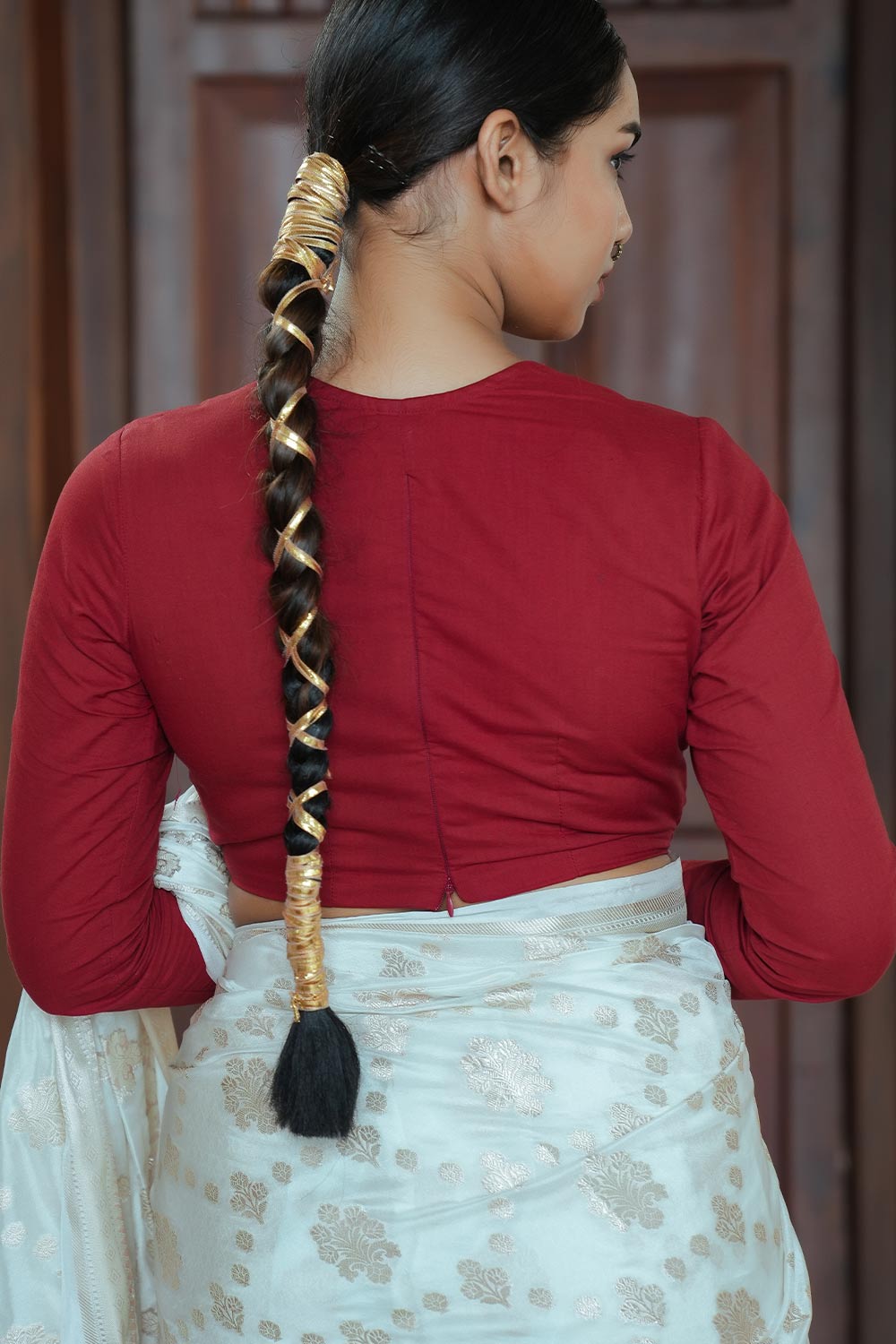 Red Mulcotton Dyed Saree Blouse