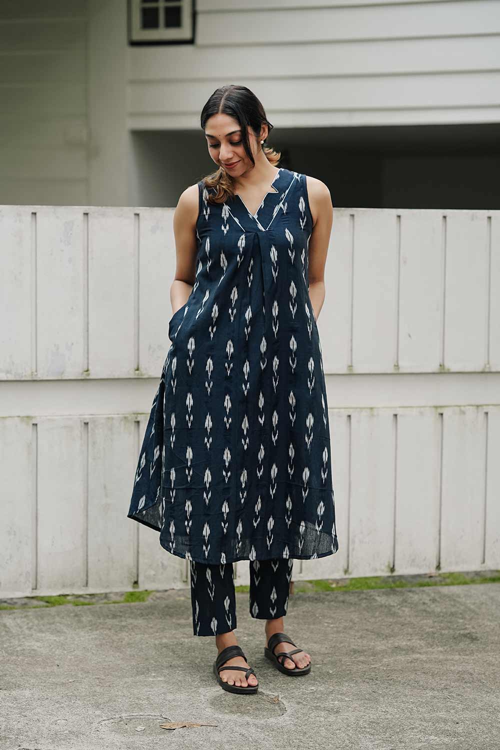 Dark Blue Ikath Sleevless Coordset