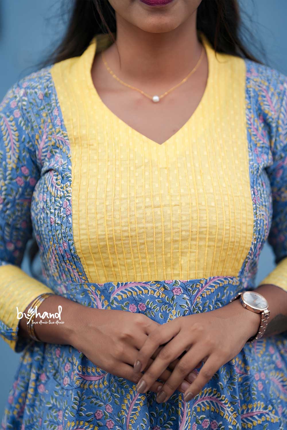 Blue Sanganeri Aline Leaf Print Dress