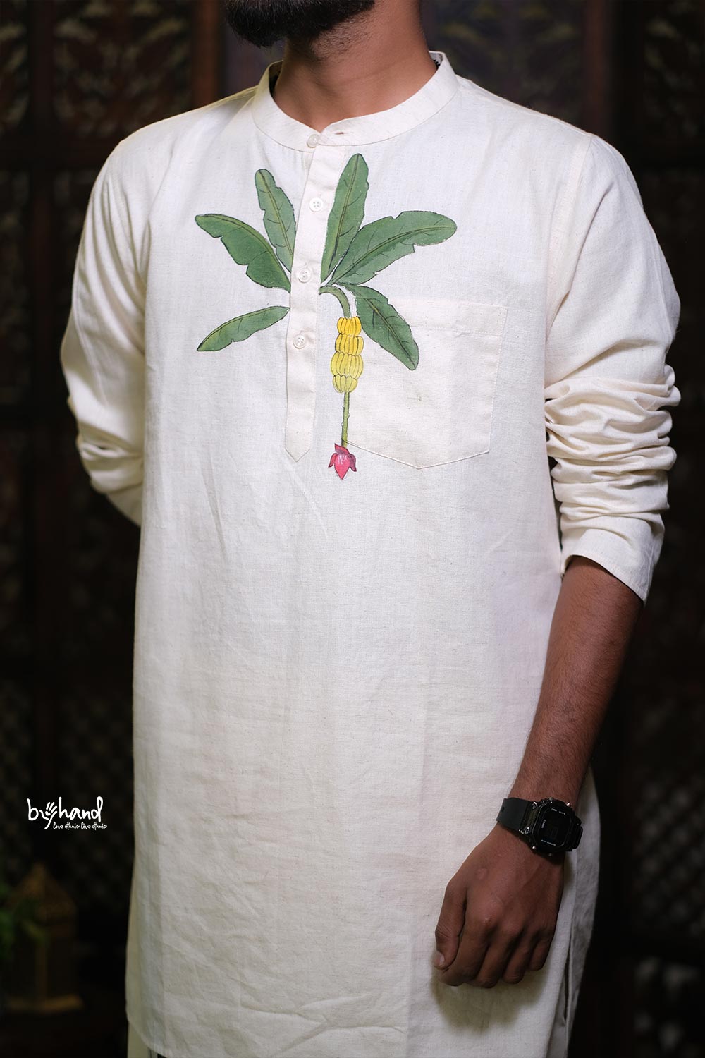 Mens Long Kurta With Vazha Paninting