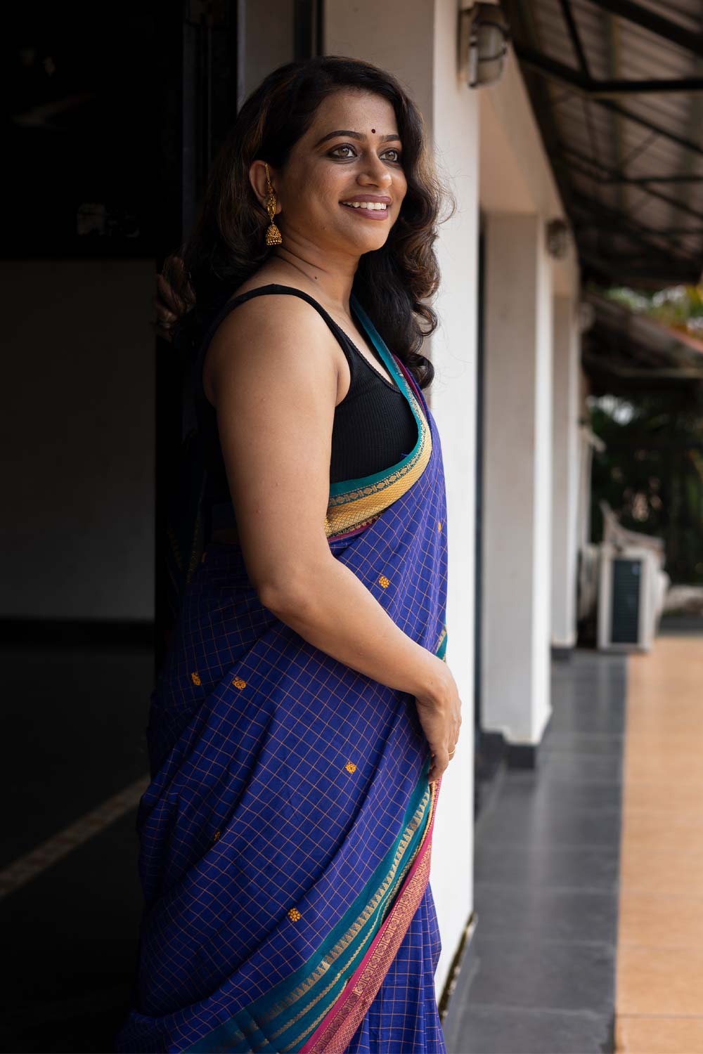 Blue Chettinadu Check Saree