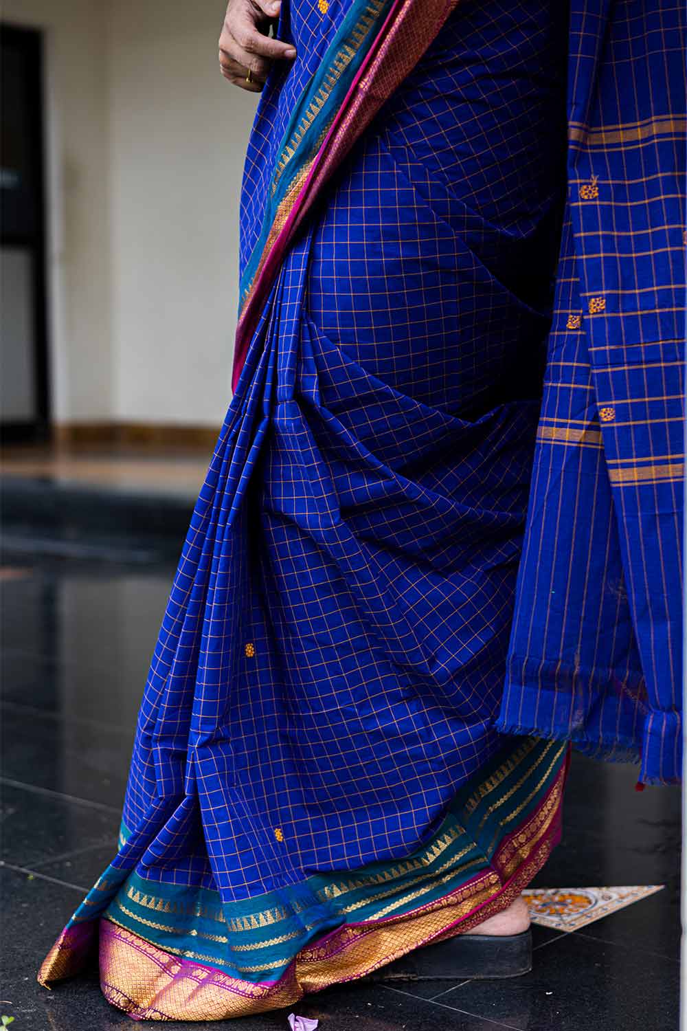 Blue Chettinadu Check Saree