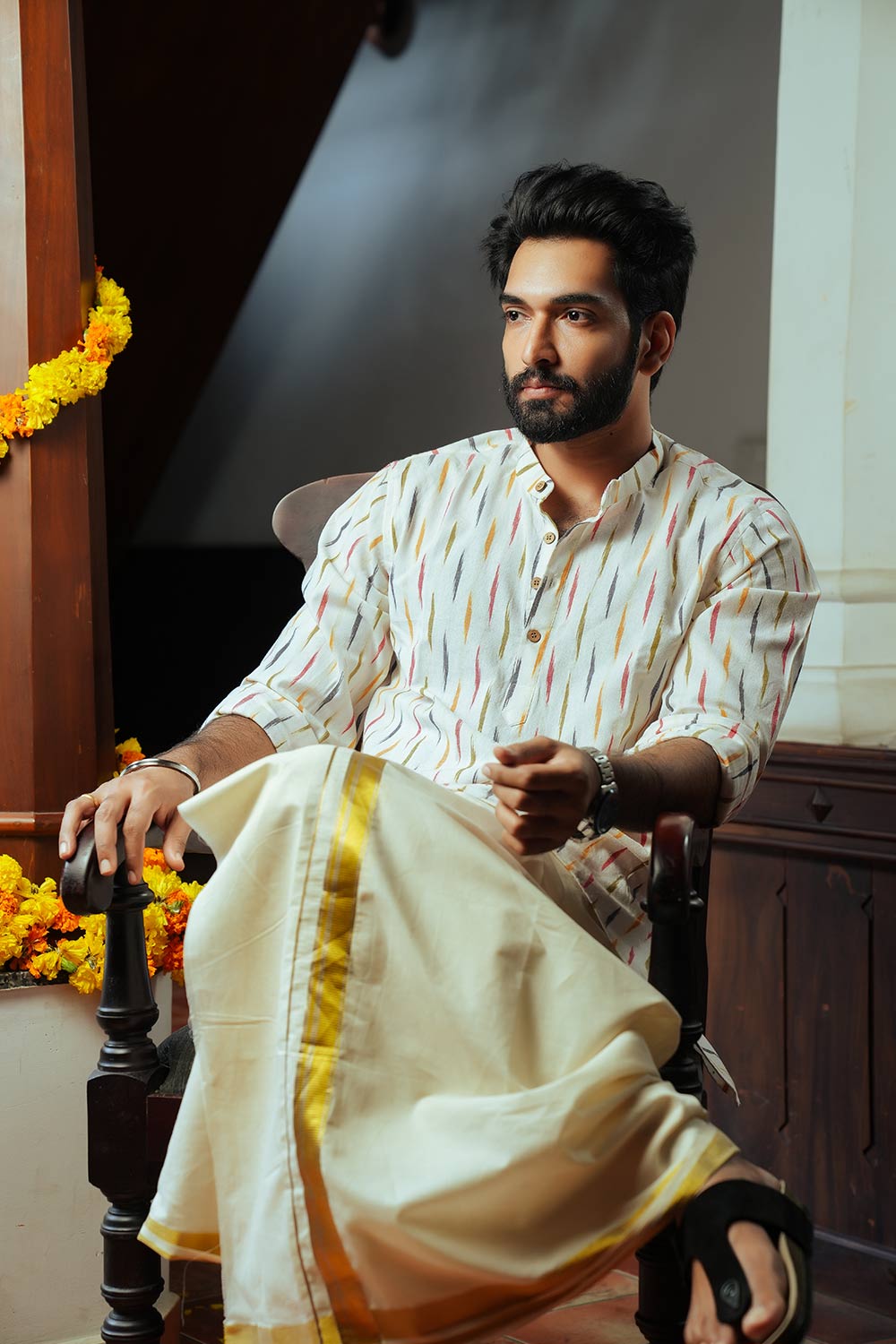 offwhite Base Multicolour Long Kurta