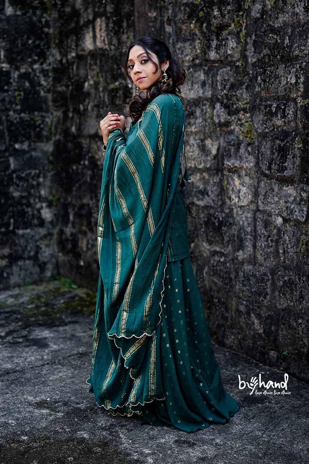 Dyed Green Lurex Kurthi Flared Pant