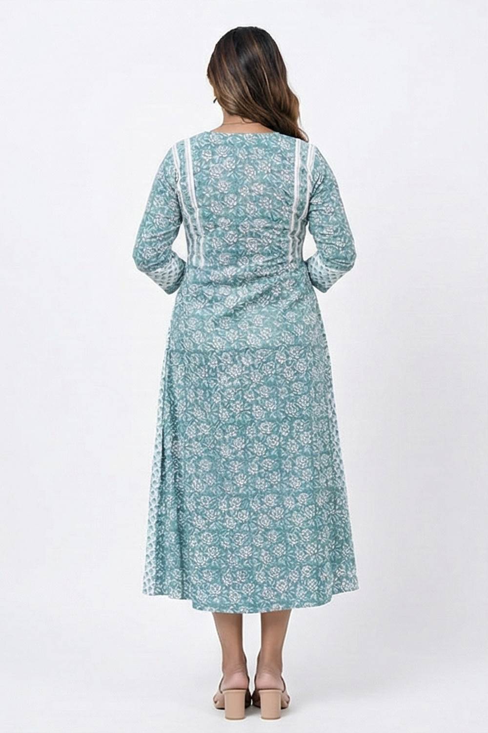 Sky Blue And Whit Sanganeri Aline Dress