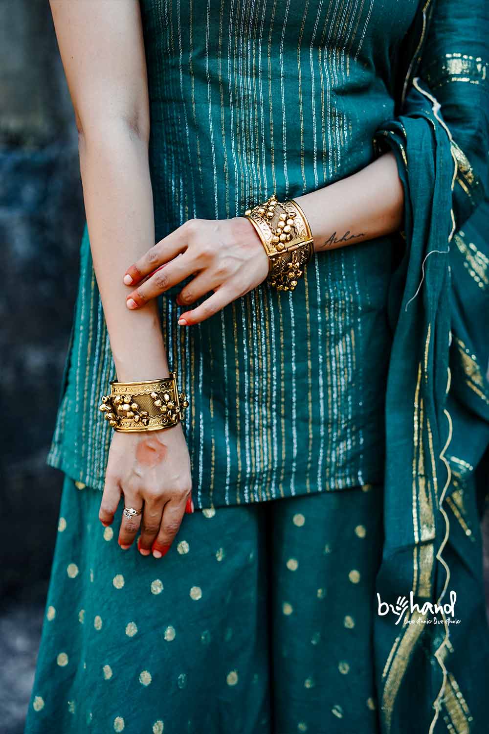 Dyed Green Lurex Kurthi Flared Pant