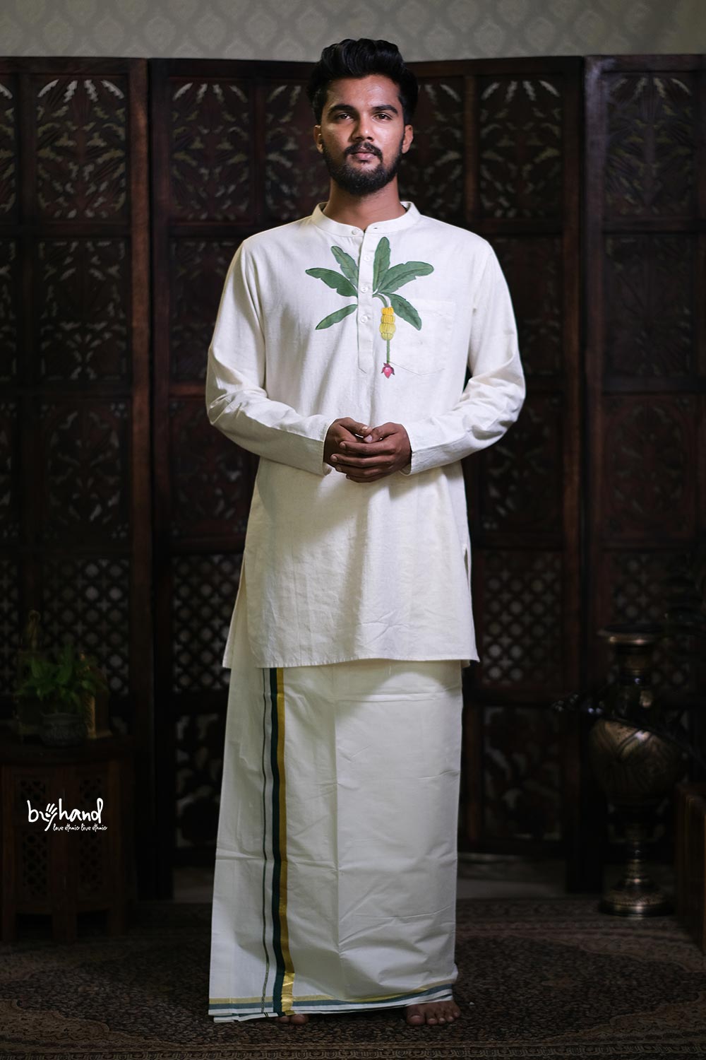 Mens Long Kurta With Vazha Paninting