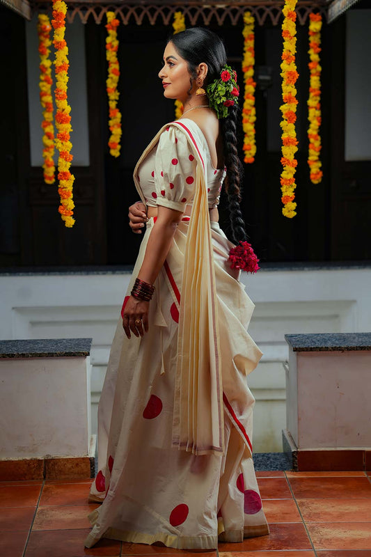 Red Polka Dots Dhawani Set