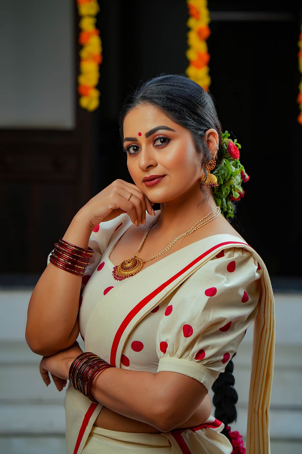 Red Polka Dots Dhawani Set