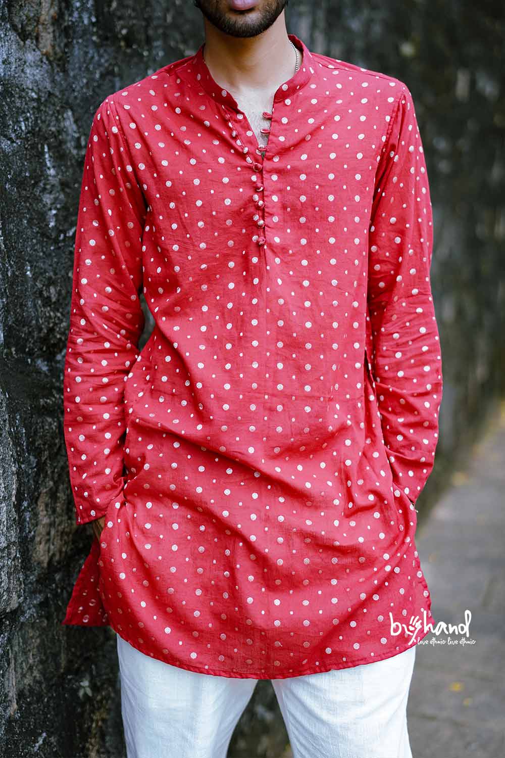 Red Base Golden Dot Lurex Kurta