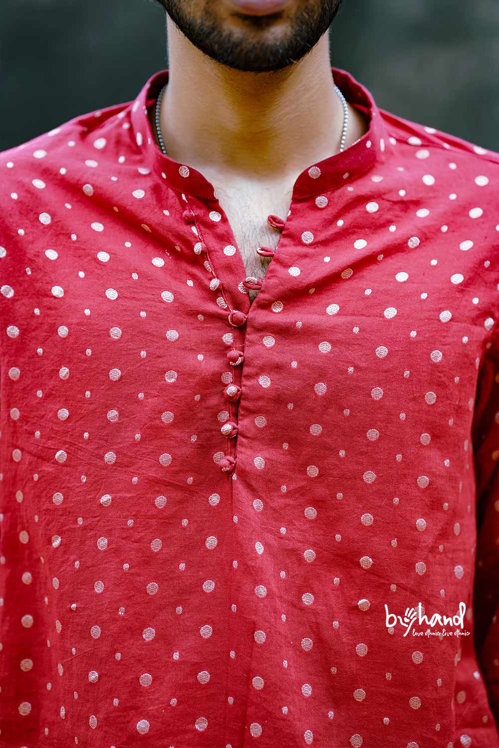 Red Base Golden Dot Lurex Kurta