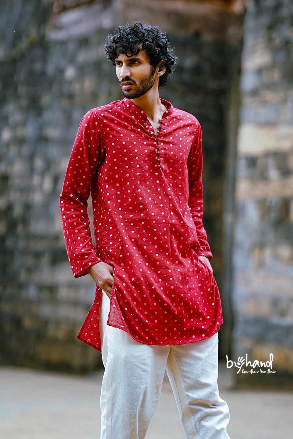 Red Base Golden Dot Lurex Kurta
