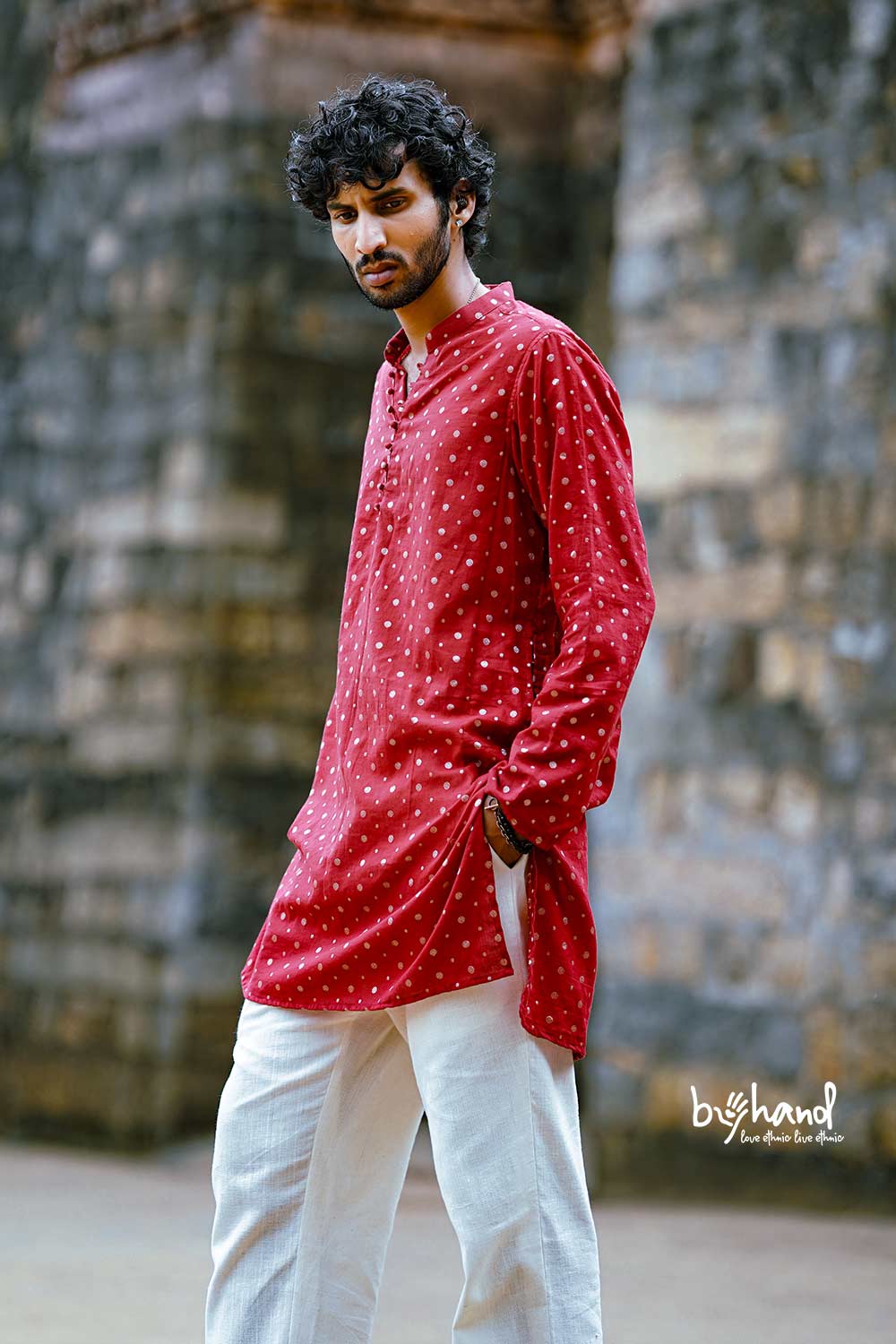 Red Base Golden Dot Lurex Kurta