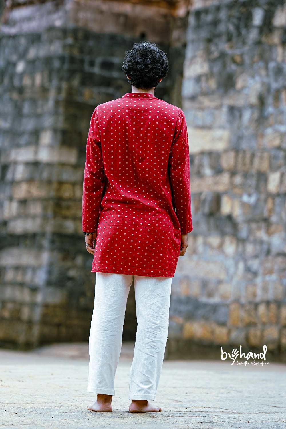 Red Base Golden Dot Lurex Kurta