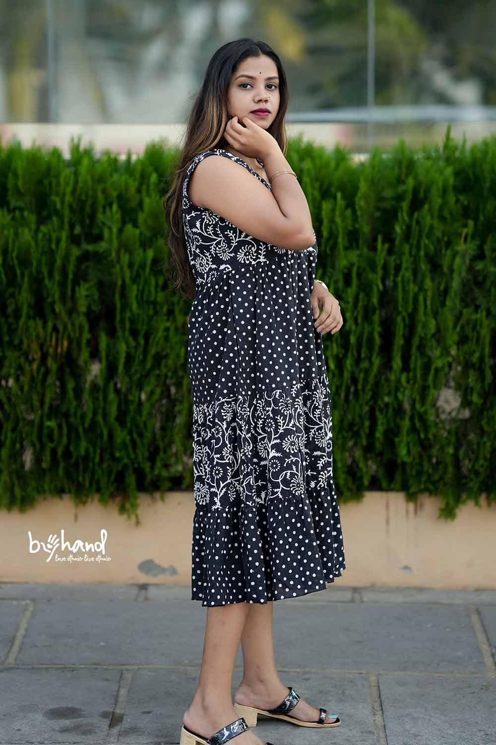 Black Tiered Dress With Floral Print