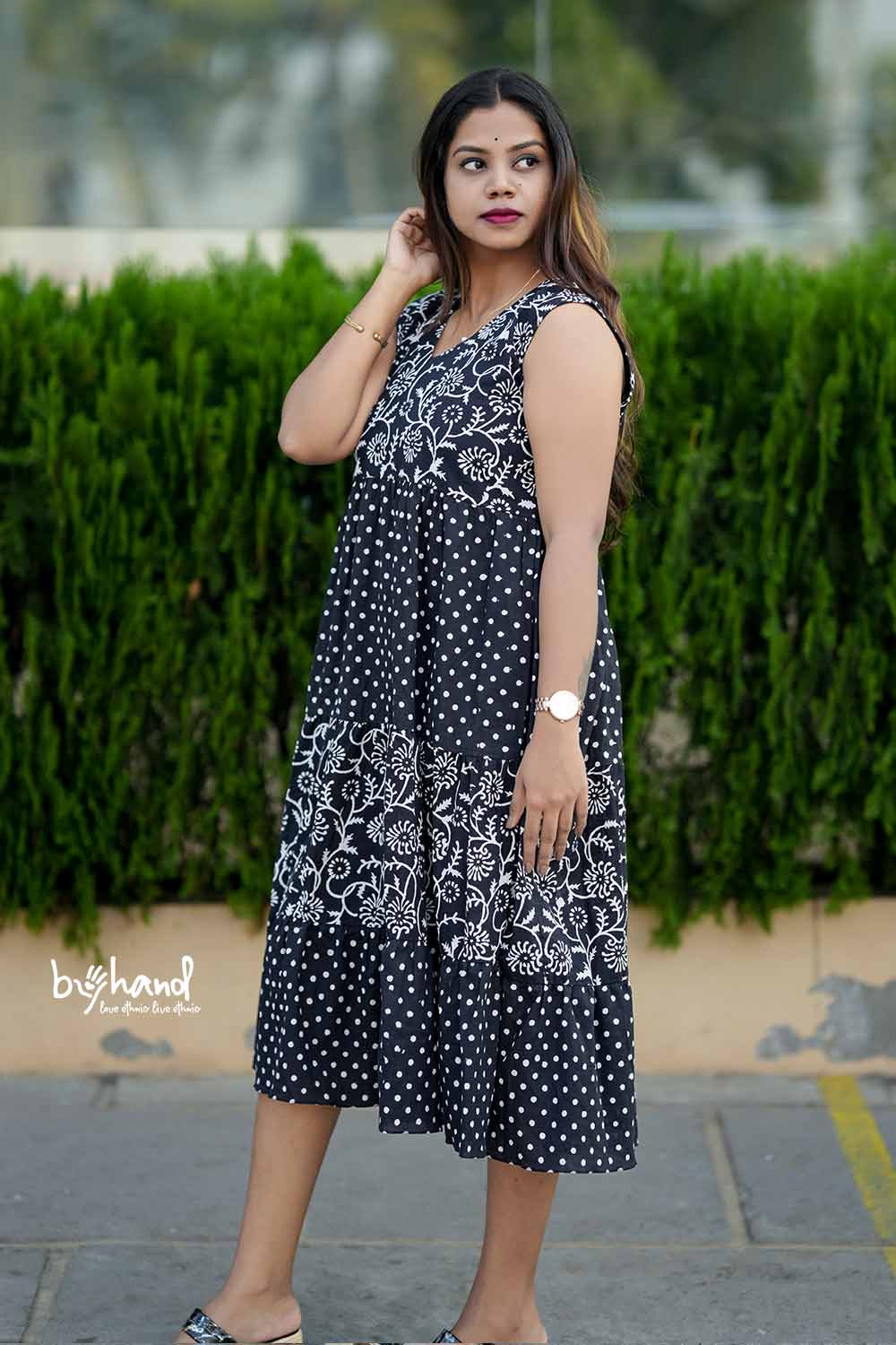 Black Tiered Dress With Floral Print