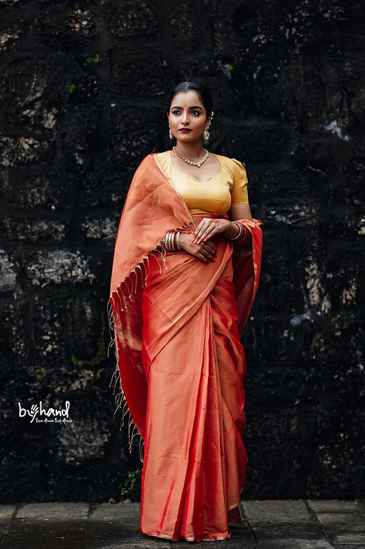 Orangnish Yellow Maheswari Blouse