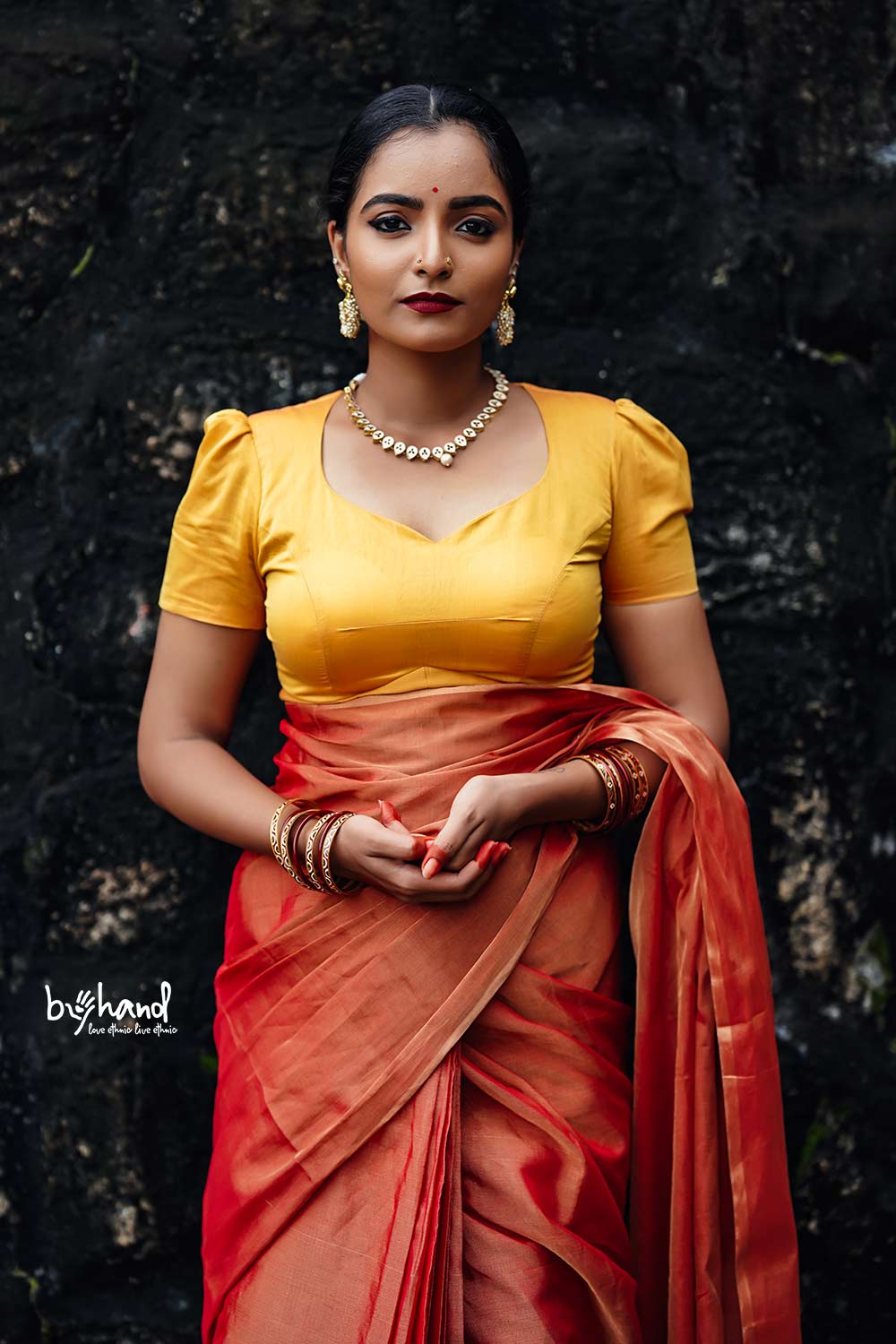 Orangnish Yellow Maheswari Blouse