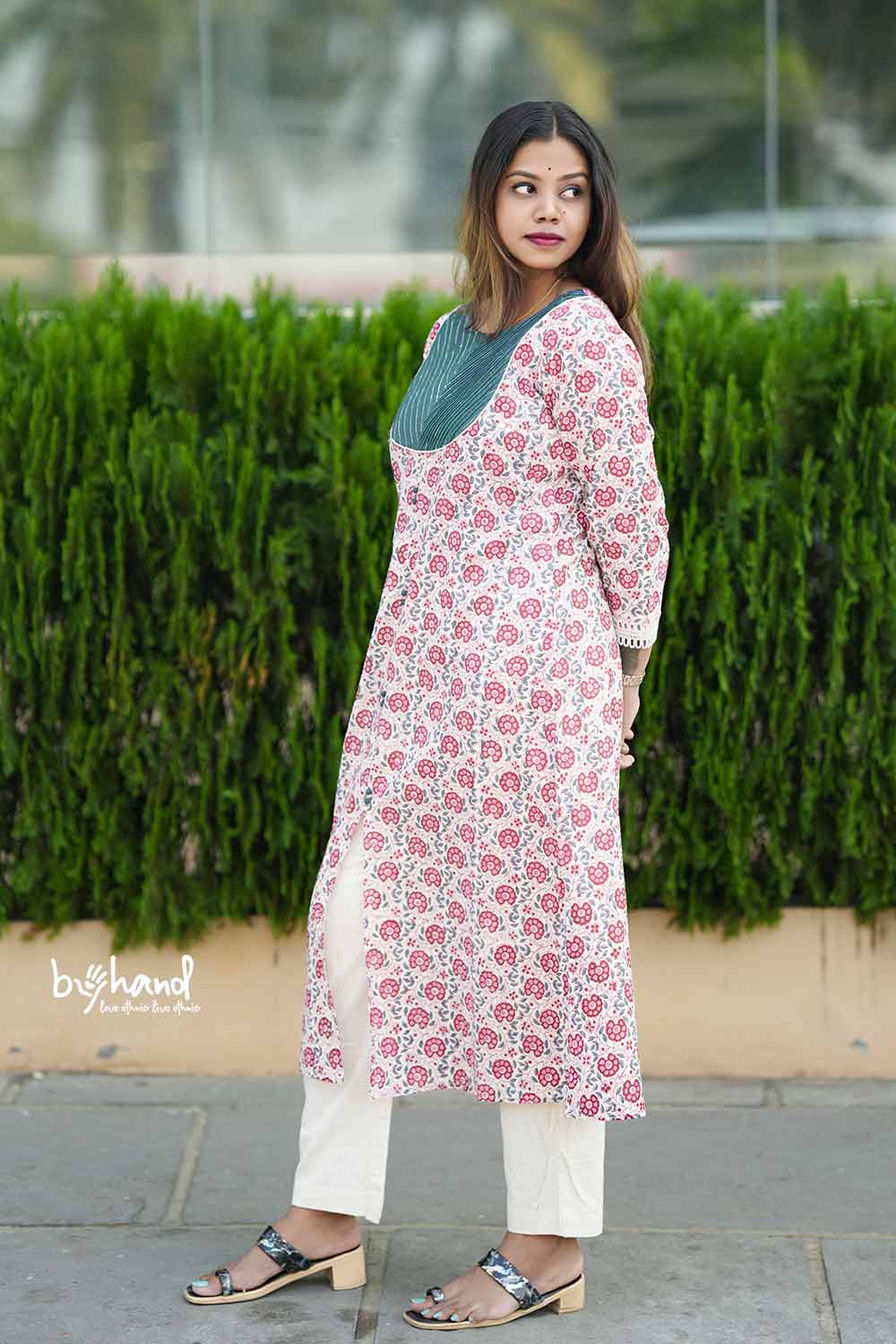 White Saganeri A Line Kurthi