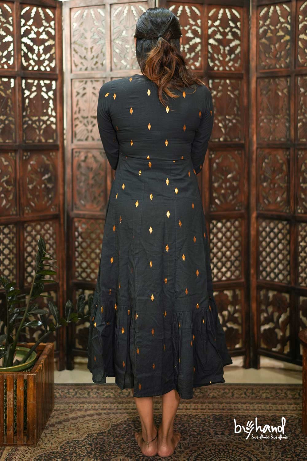 Panel And GatherKurthi with Black dyed Golden Diamond Shaped Lurex Kurti
