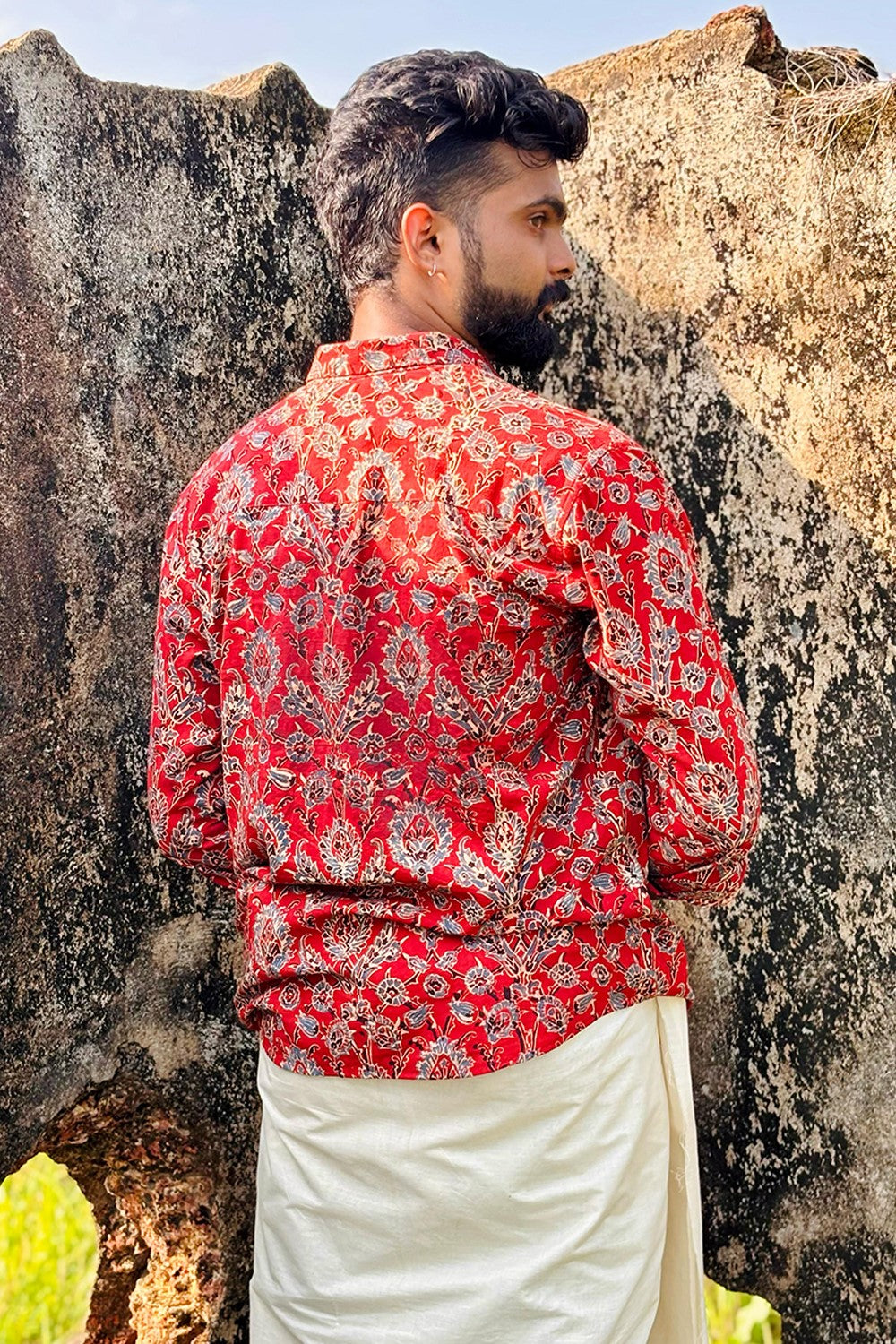 Red Base Ajrakh Floral Shirt