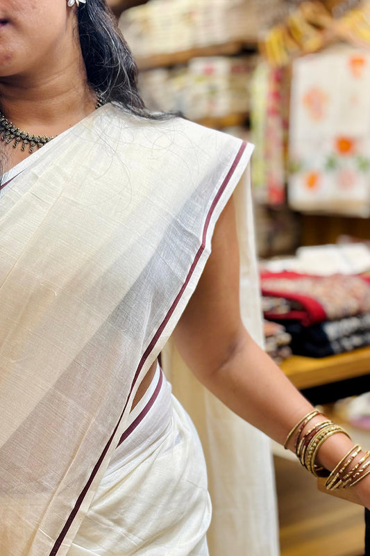 Puliyilakara Saree with Brown Border