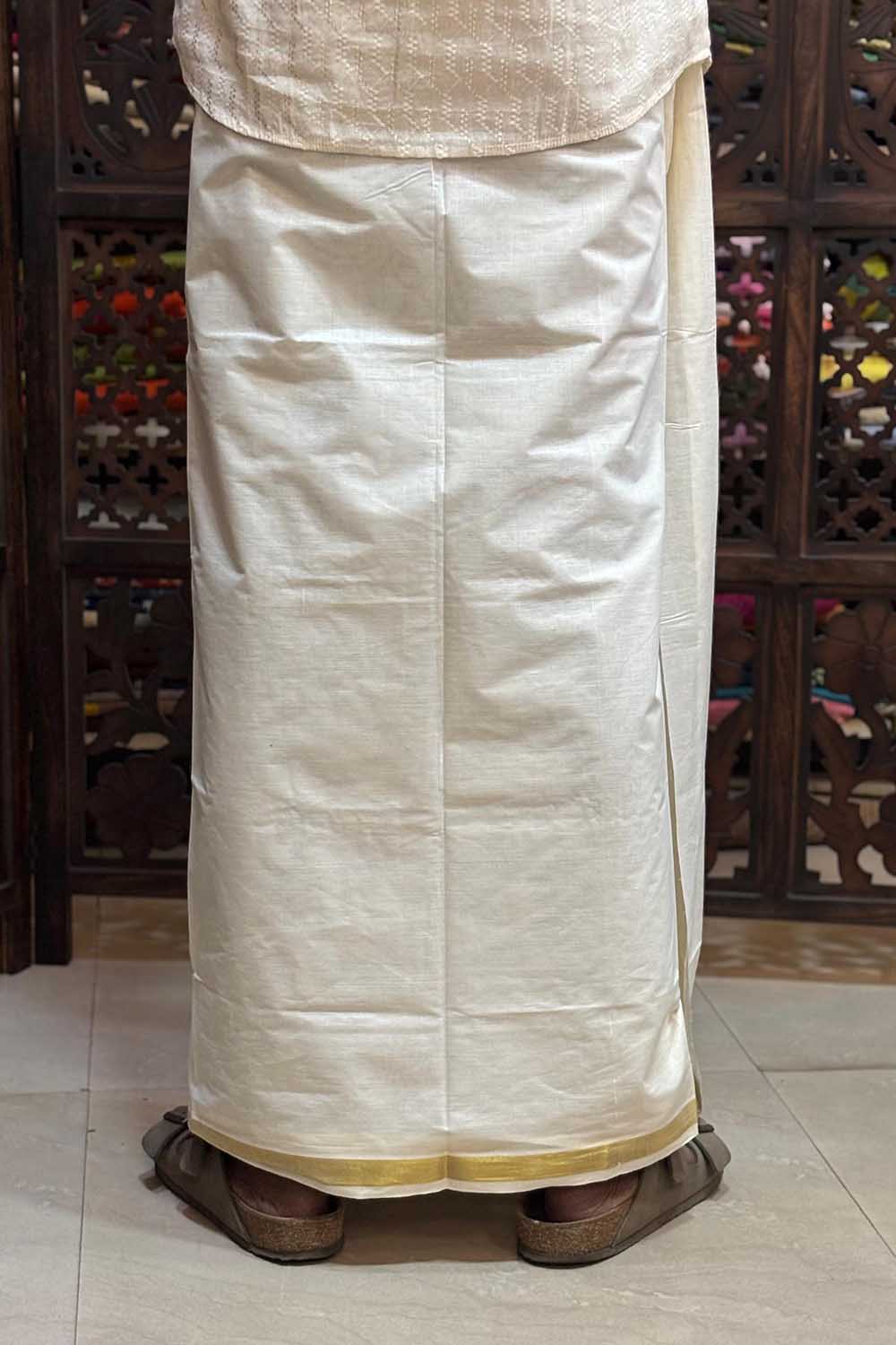 Offwhite Dhothi with Kathputli Handblock Print