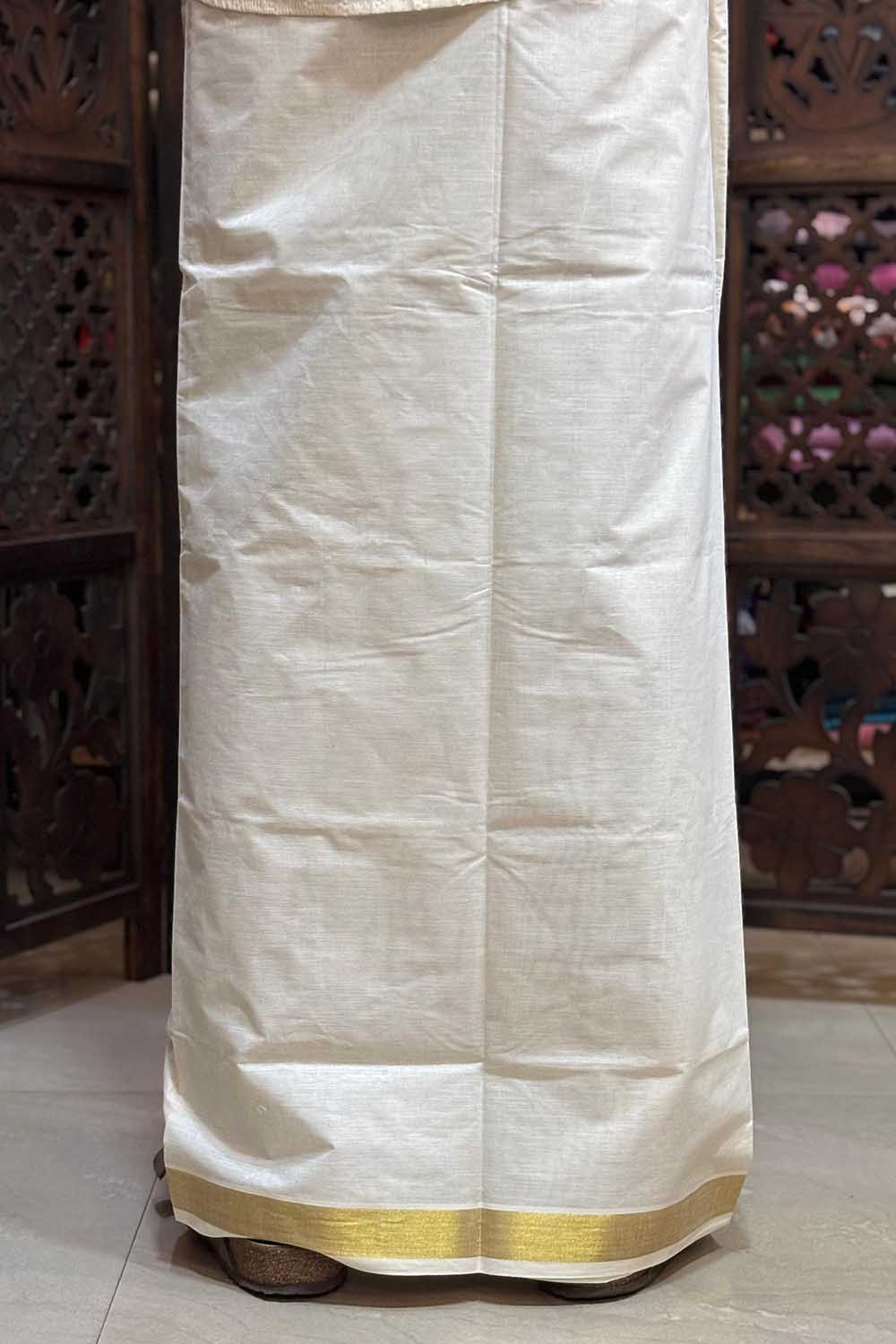 Offwhite Dhothi with Elephant Handblock Print