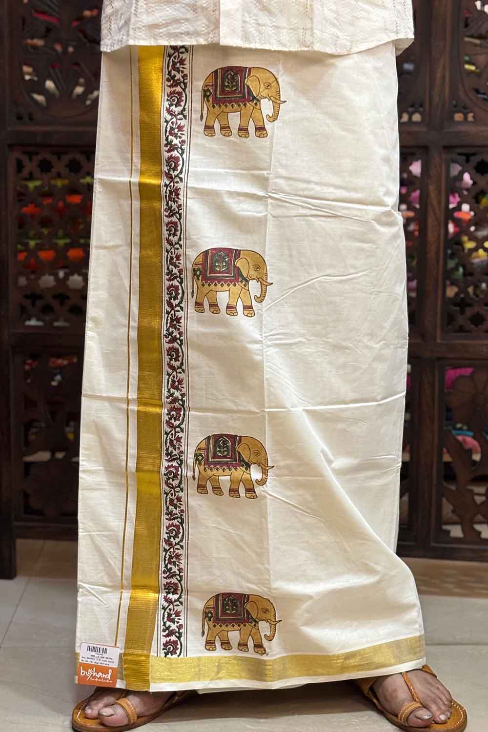Offwhite Dhothi Elephand Handblock Print