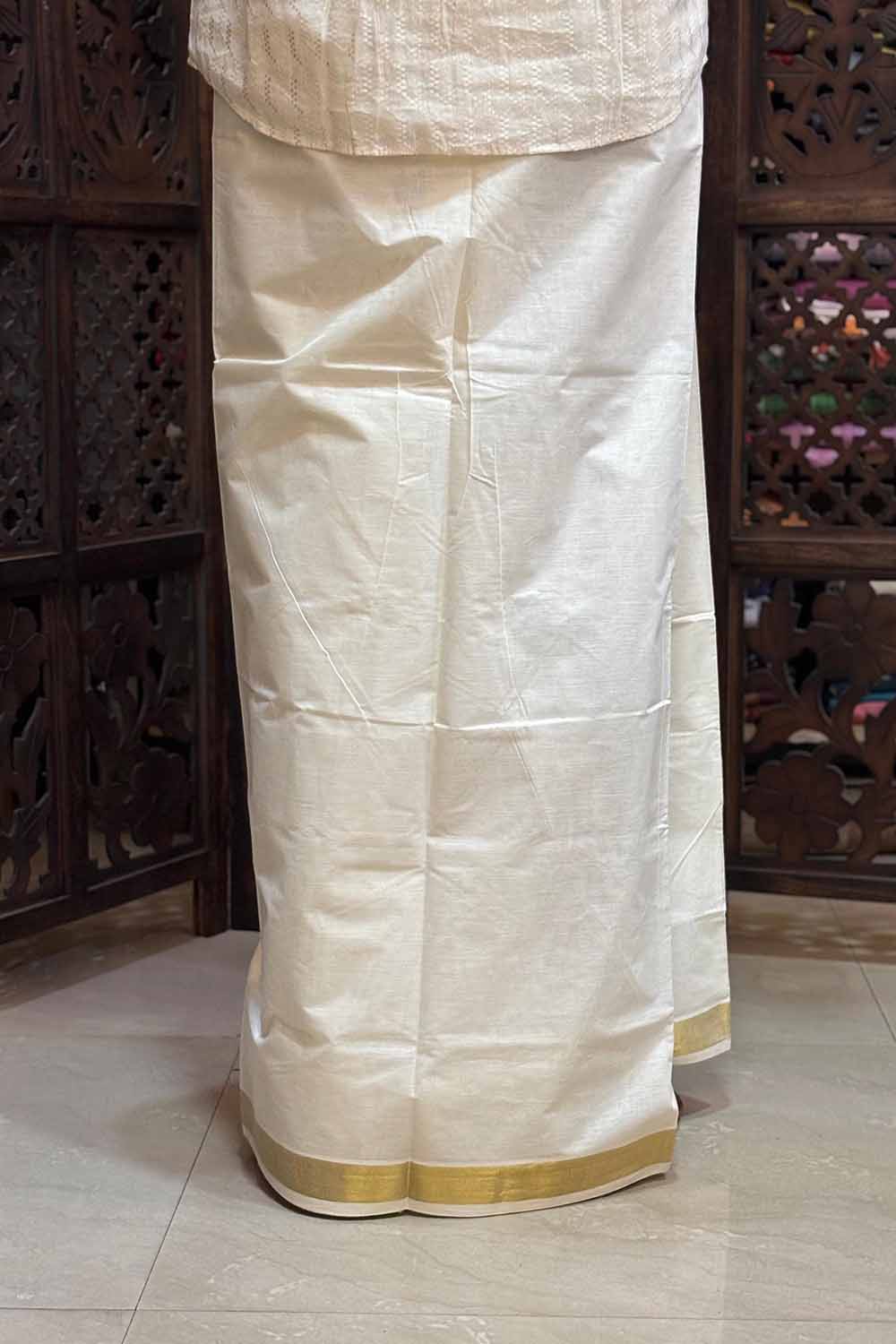 Offwhite Dhothi Elephand Handblock Print