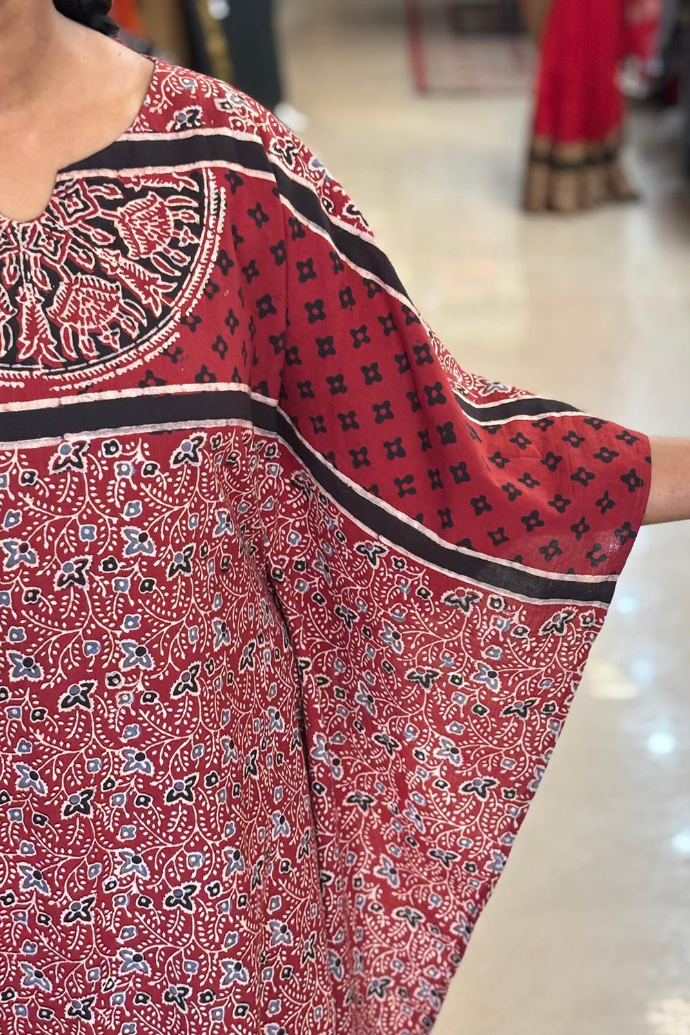 Red Base Ajrakh Floral Kaftan