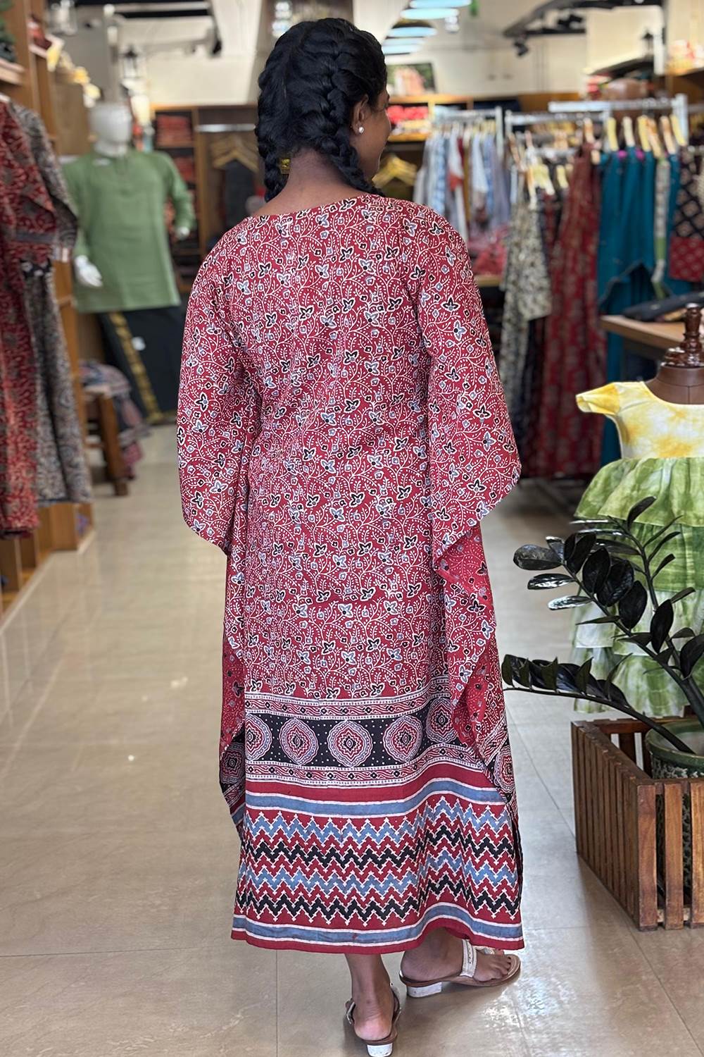 Red Base Ajrakh Floral Kaftan