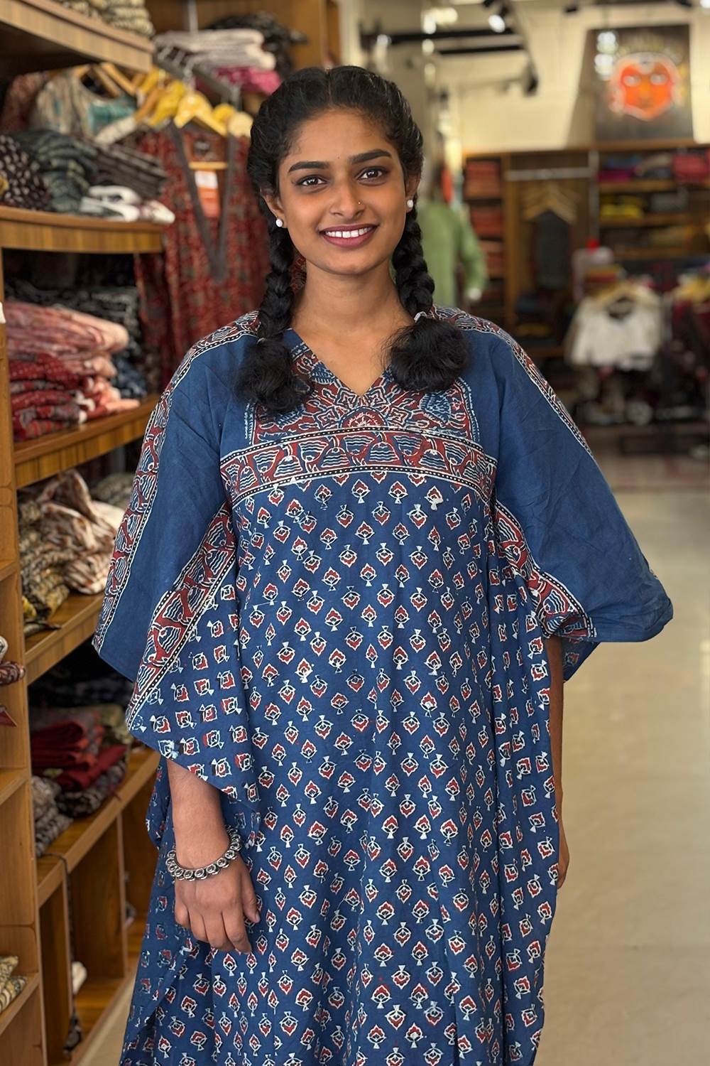 Blue Kaftan with Small Floral Print