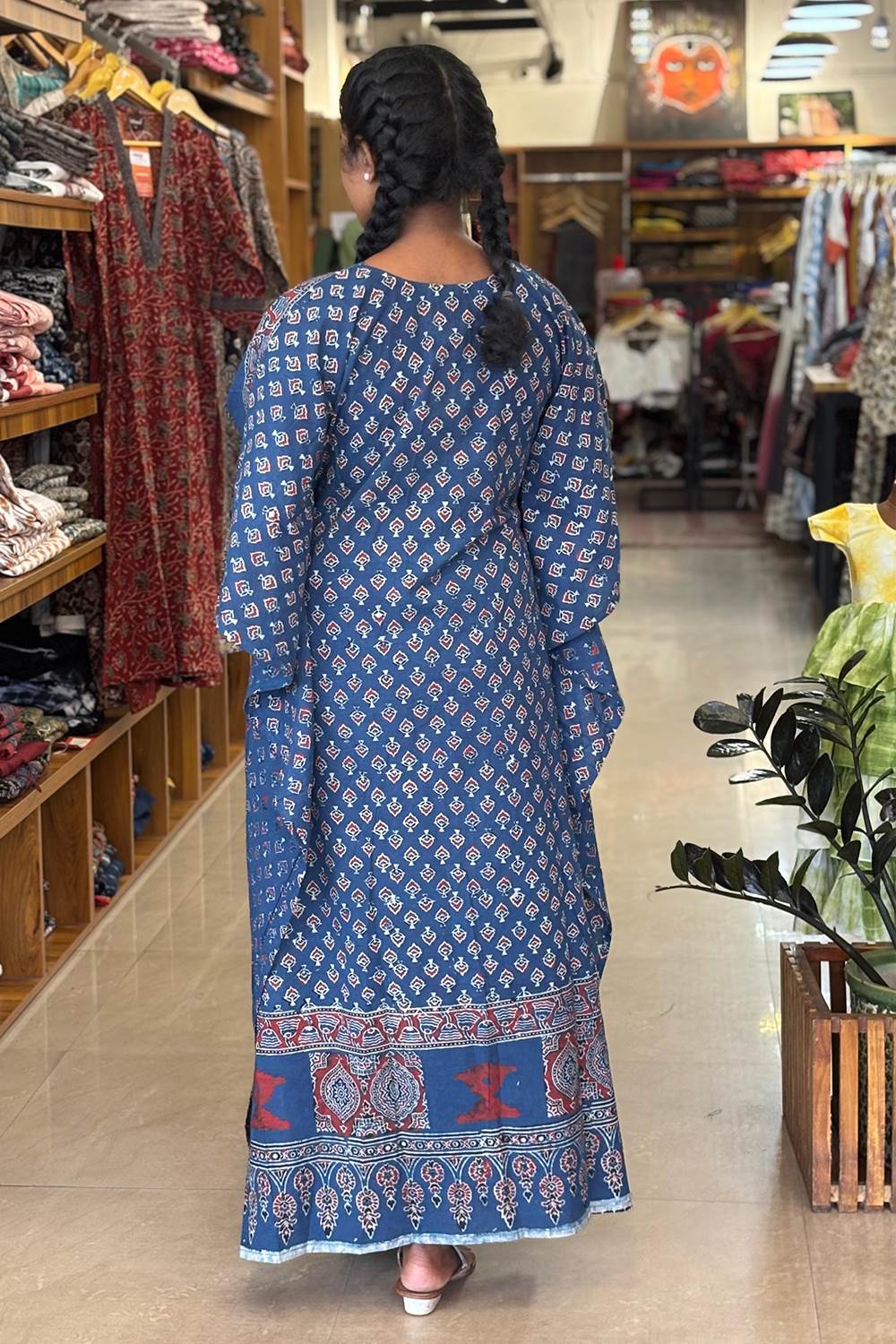Blue Kaftan with Small Floral Print