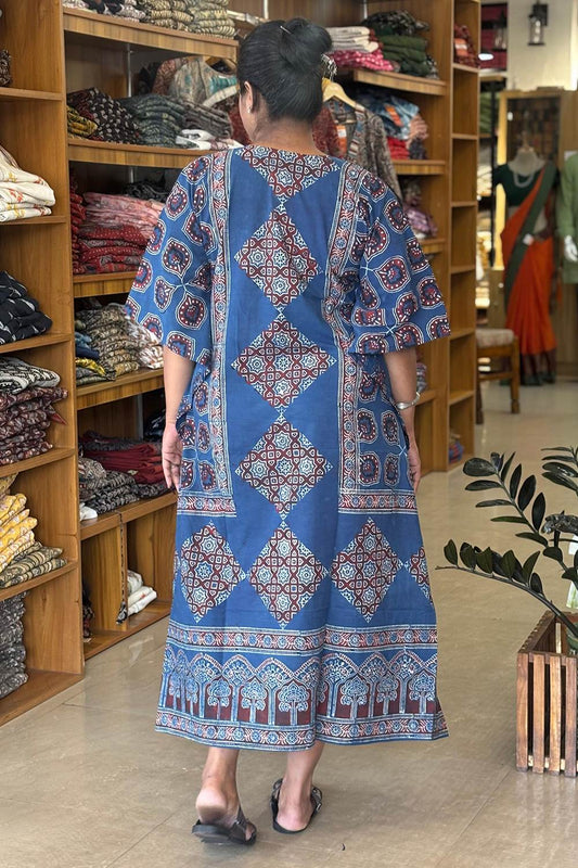 Blue Base Peacock Feather Kaftan