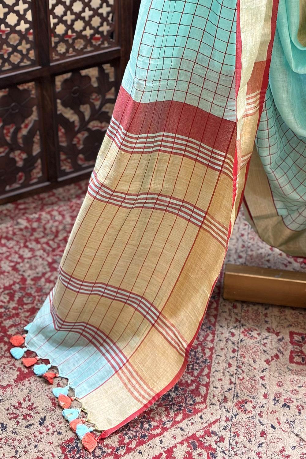 Linen Checks Border Saree