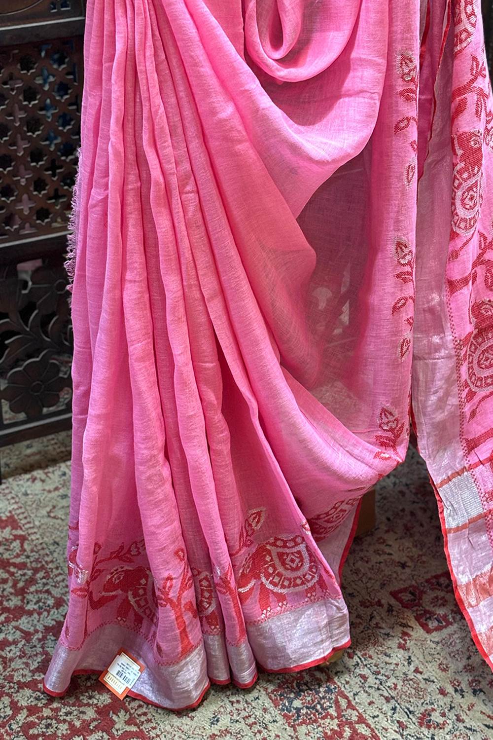 Pink Linen Saree
