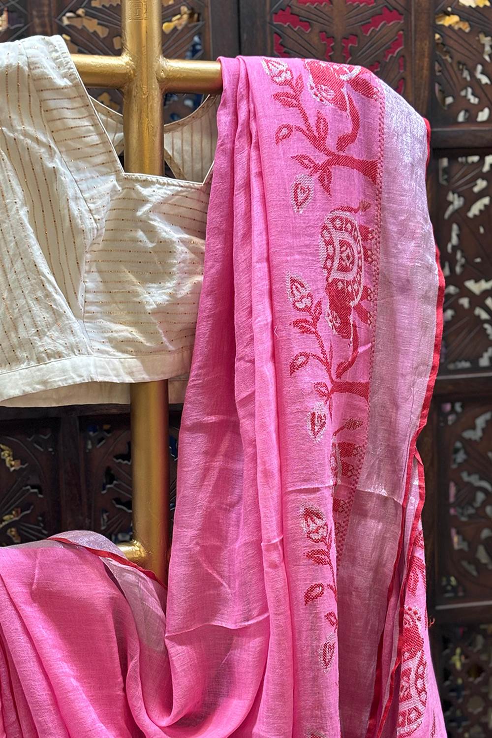 Pink Linen Saree