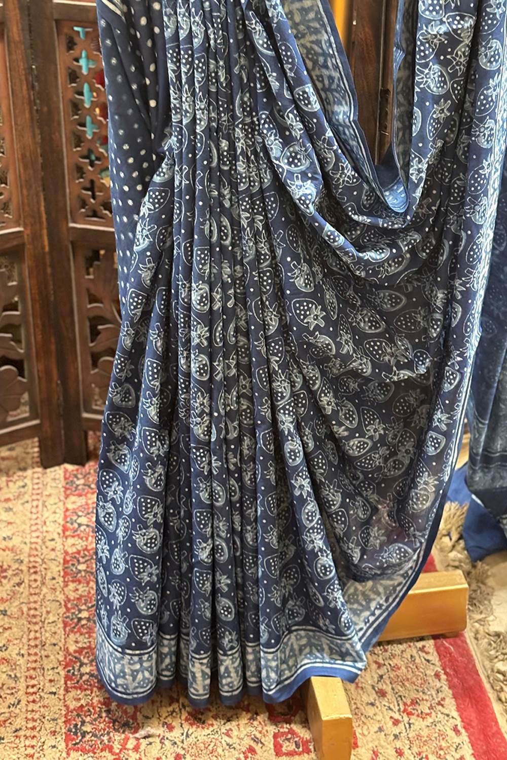 Indigo Strawberry Print Saree