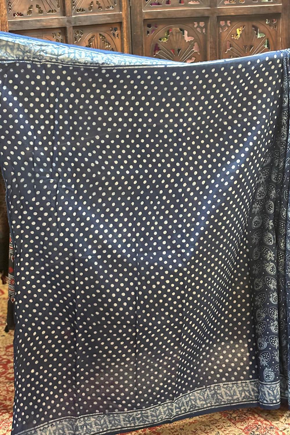 Indigo Strawberry Print Saree