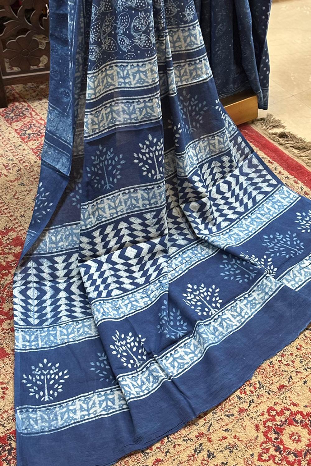 Indigo Strawberry Print Saree