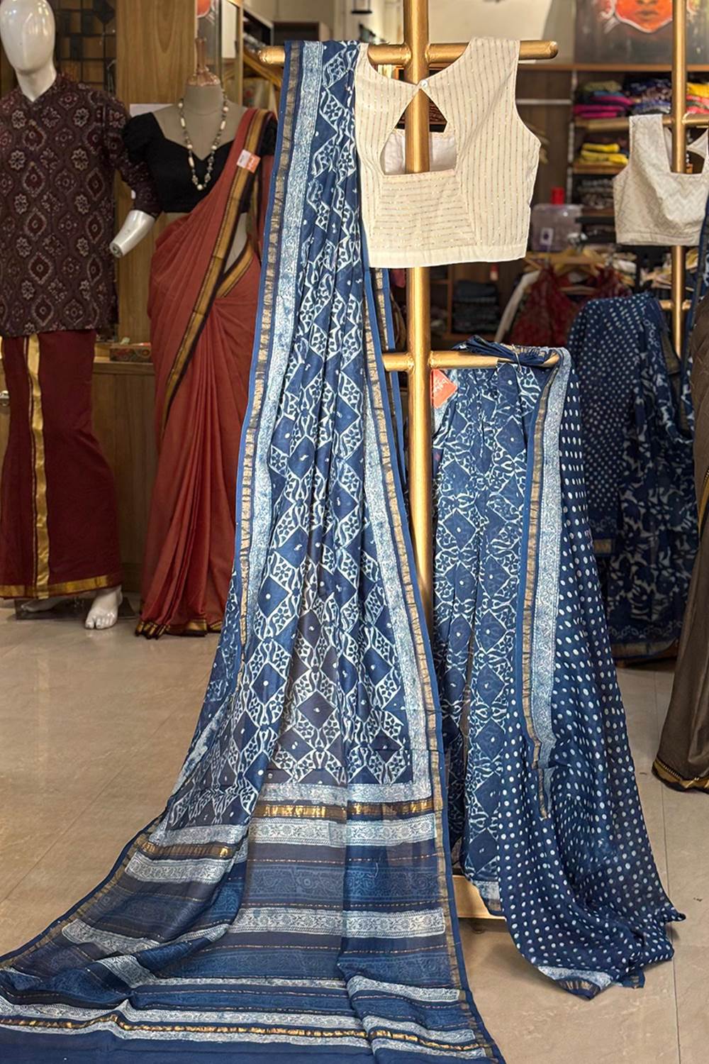 Indigo Chanderi Silk Saree
