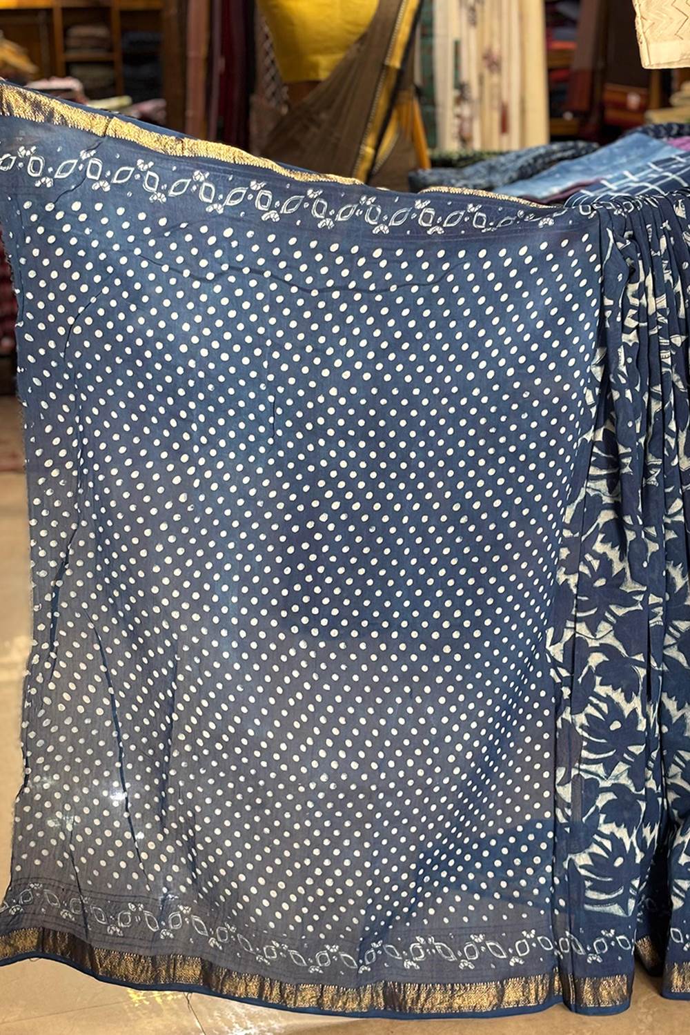 Indigo Maheswari Silk Saree