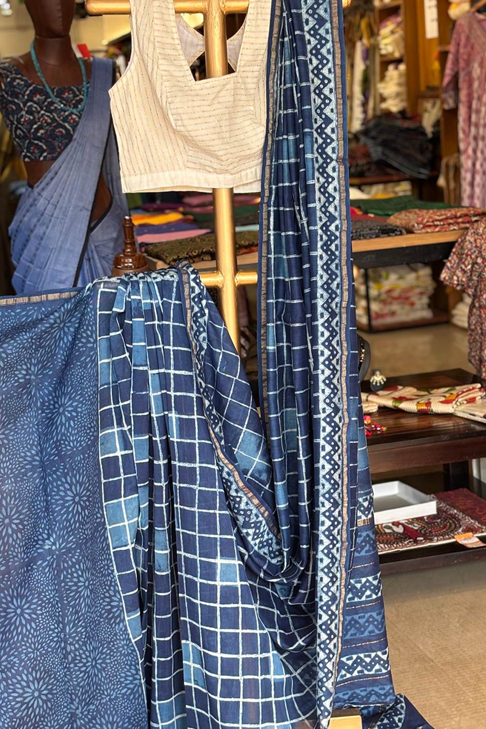 Indigo Chanderi Saree
