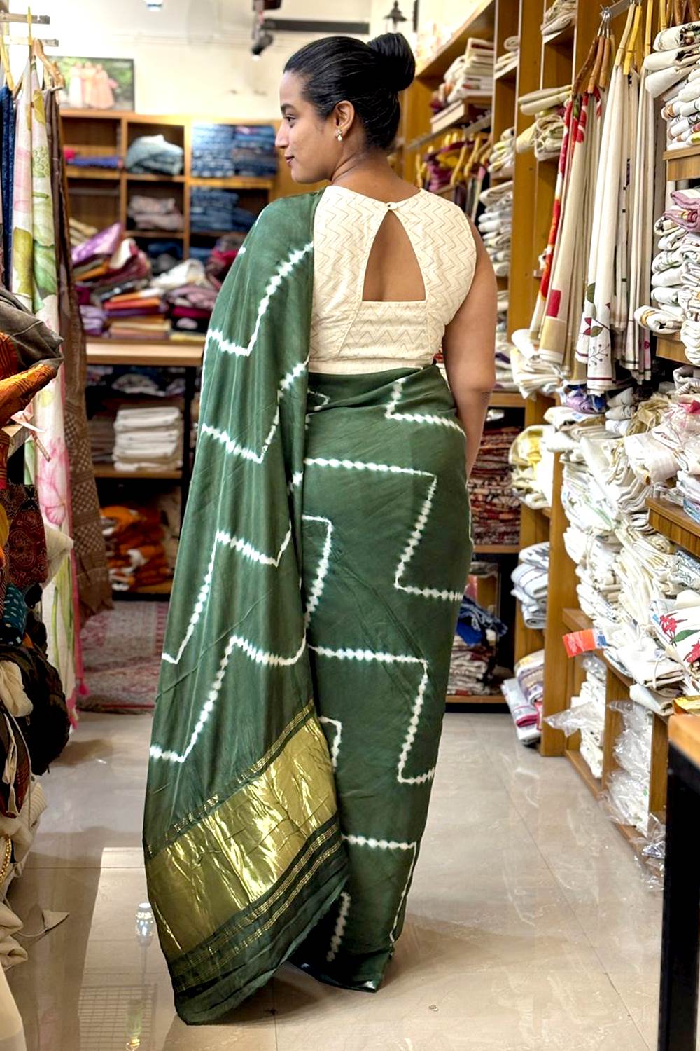 Modal Silk Tie Dye Green Saree