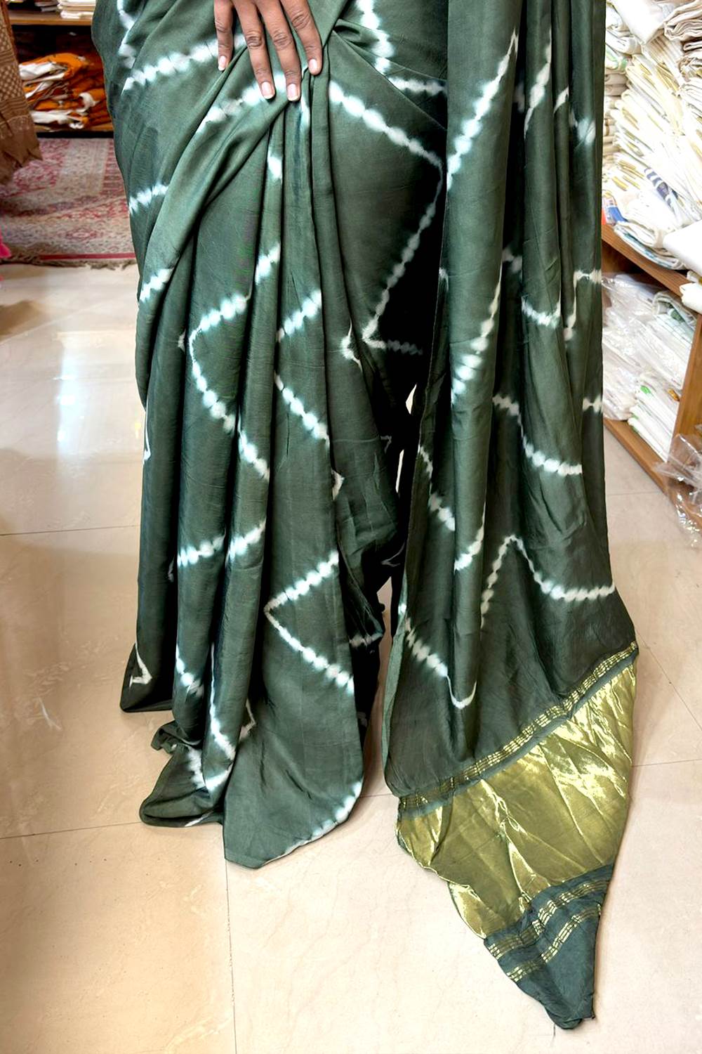 Modal Silk Tie Dye Green Saree