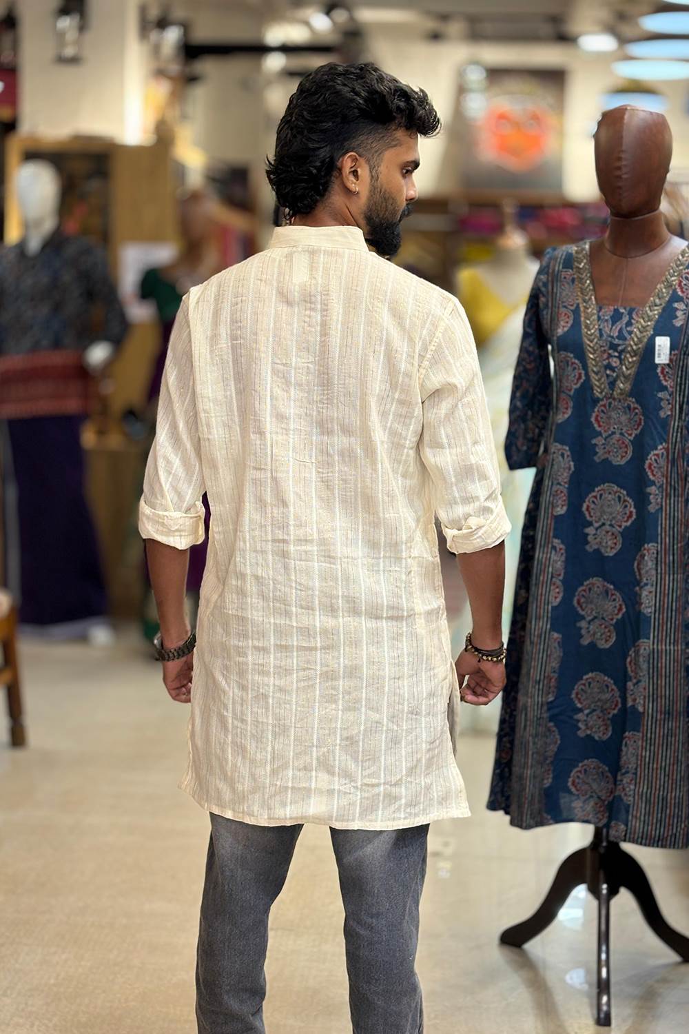 Offwhite Coconut Tree Hand Block Print Kurtha