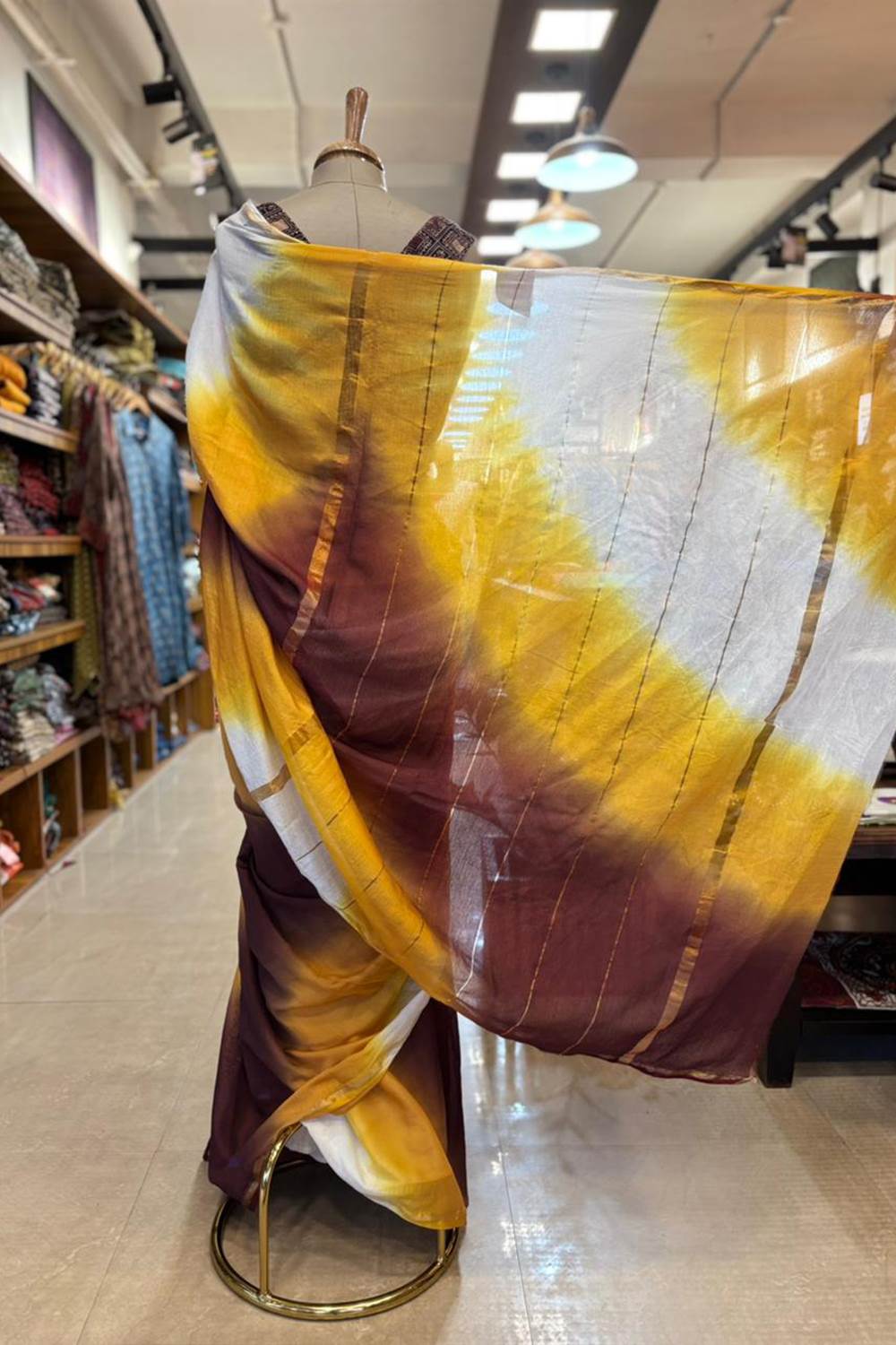 Dyed Yellow & Maroon Chanderi saree
