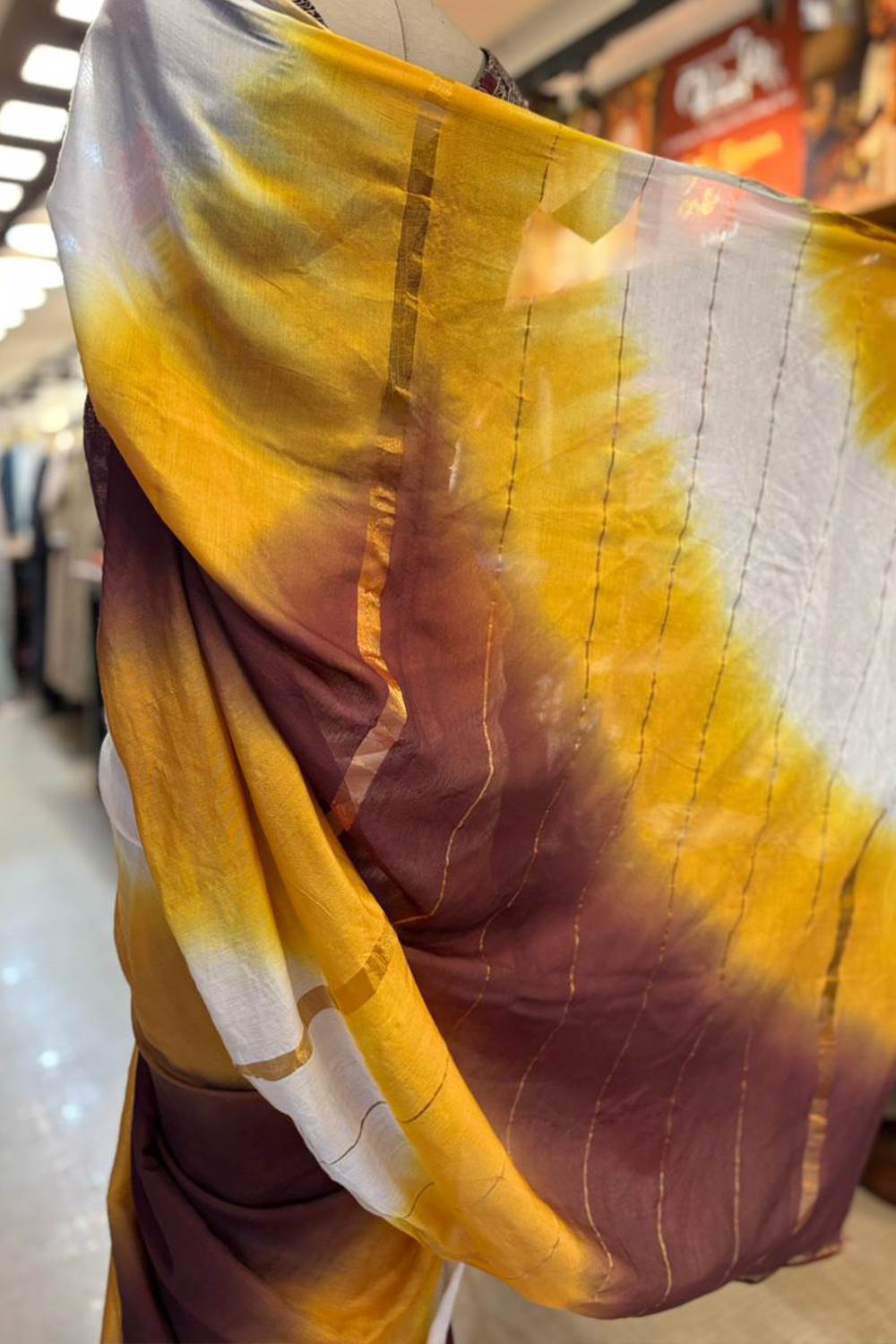 Dyed Yellow & Maroon Chanderi saree