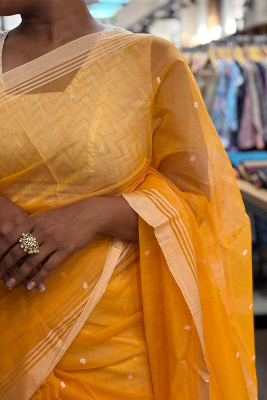 Yellow Pure Cotton Chanderi Saree